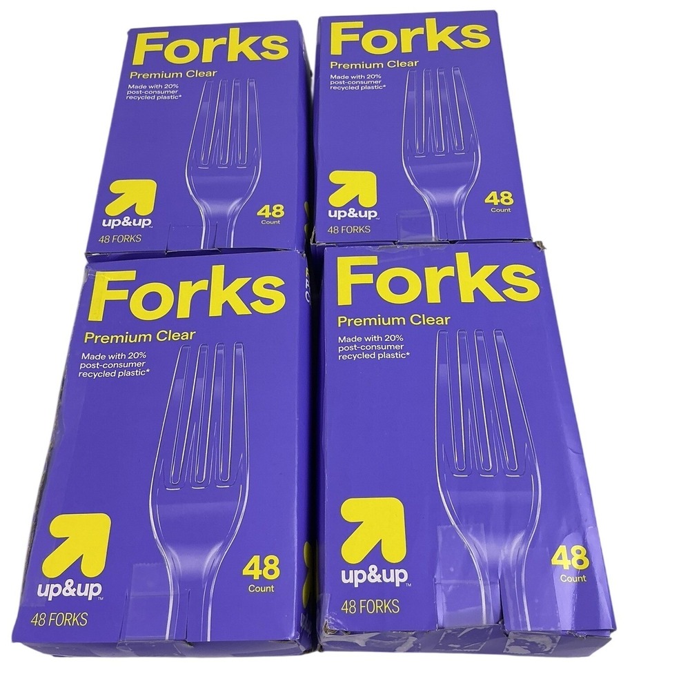 Lot of 4 Up & Up Premium Clear Plastic Forks 48 Count Each Box Damaged